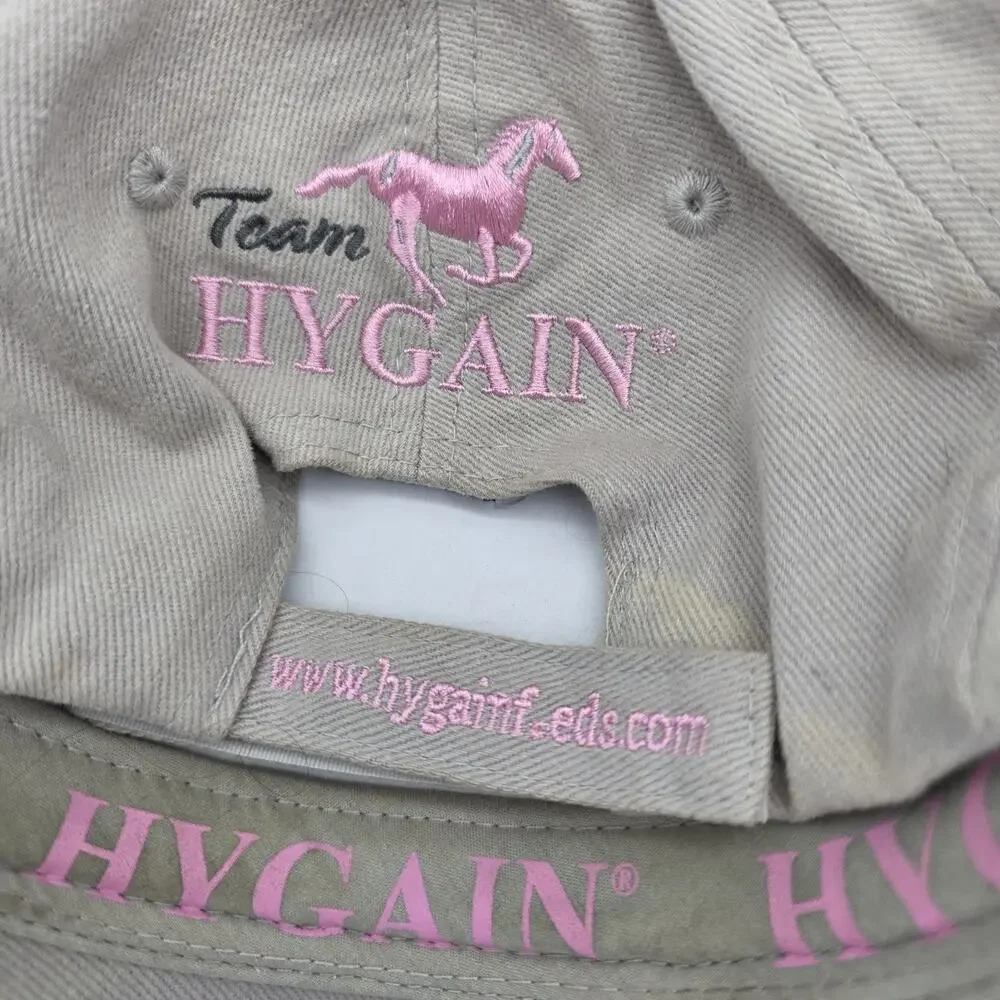 Team HYGAIN Horse Equestrian Hat Gray Pink Embroidered Adjustable Cap